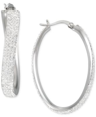 Серьги-кольца Macy's Crystal Pavé волнистые, серебристые