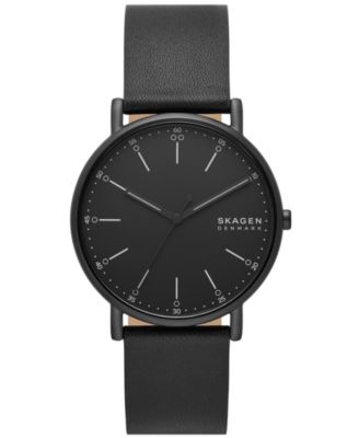Мужские часы Skagen Signatur из черной кожи с тремя стрелками, 40 мм