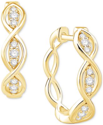 Серьги-кольца Macy's овальные ажурные с бриллиантами 1/6 кт, золотые