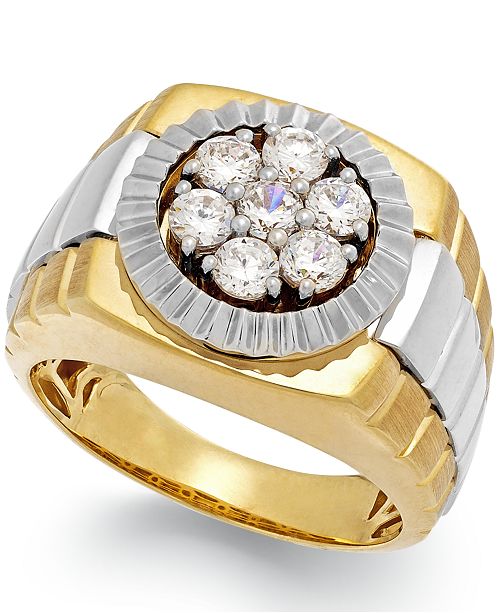Macy S Men S Diamond Two Tone Ring In 10k Gold 1 Ct T W Reviews Rings Jewelry Watches Macy S