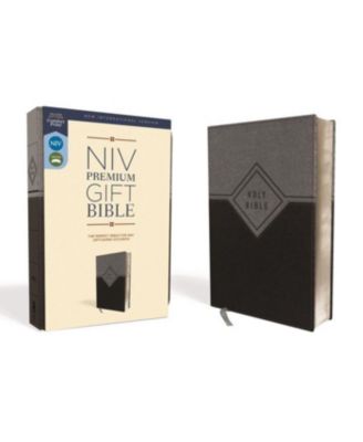 NIV, Подарочная библия премиум-класса, Мягкая кожа, Черный, Серый, с красными буквами, Приятный принт - Идеальная Библия для любого случая вручения подарков от Zondervan