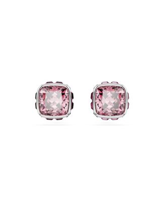 Серьги-гвоздики квадратной огранки с родиевым покрытием Swarovski с цветным камнем-гвоздиком