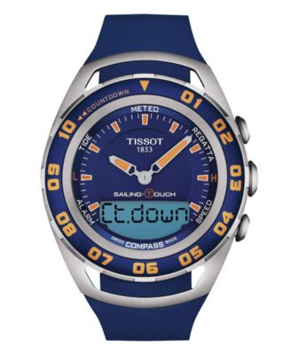 Мужские швейцарские часы Tissot Sailing Touch с синим каучуковым ремешком 45 мм