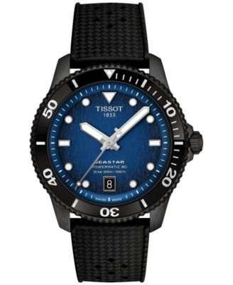 Мужские швейцарские автоматические часы Tissot Seastar 1000 Powermatic 80 с черным синтетическим ремешком 40 мм