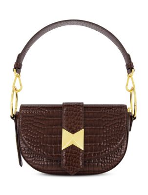 Седельная сумка Mac Duggal из тисненой кожи крокодила с золотой фурнитурой 59290₽