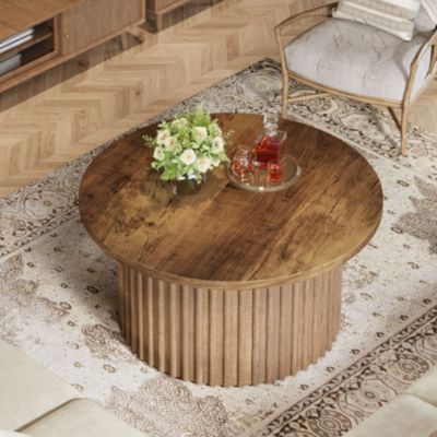 Круглый журнальный столик Tribesigns 31,5 см, Круглый журнальный столик для фермерского дома с металлическим основанием, Современный деревянный акцентный центральный столик, Диванный столик для гостиной, Домашнего офиса, Столешница из шпона под дерево
