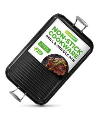 Антипригарный гриль и сковородка NutriChef с твердым анодированием - Можно мыть в посудомоечной машине, Антипригарная посуда для гриля с двумя конфорками, 20 x 13 дюймов