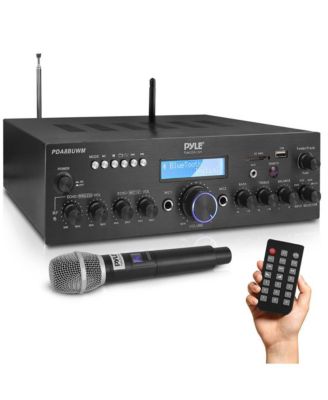Стереоусилитель-ресивер Pyle Bluetooth с беспроводным микрофоном UHF, MP3/USB/SD/AUX/FM-радио, черный мощностью 200 Вт