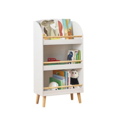 Детский многофункциональный книжный шкаф LuxenHome с 3 полками и ящиком для хранения игрушек, белый