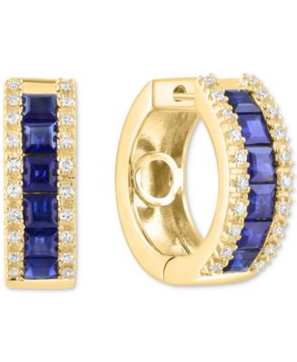 Серьги-кольца EFFY Collection с сапфиром и бриллиантами, 14k, синие, 0,62″
