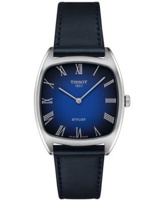 Женские швейцарские часы Tissot Stylist с синим кожаным ремешком 32 мм