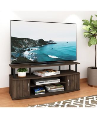 Современная подставка для телевизора Furinno Медиа-развлекательный центр для телевизора диагональю до 55 дюймов с 2-дверным шкафом для хранения, Columbia Орех/Черный