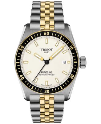 Мужские швейцарские автоматические часы Tissot PR516 Powermatic 80 с двухцветным браслетом из нержавеющей стали 38 мм