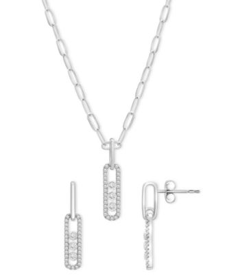 2 шт. Колье с овальной подвеской с бриллиантами и серьги-капли в тон (1/2 карата) из чистого серебра, эксклюзивно в Macy's.