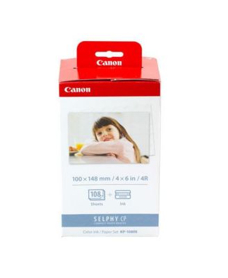 Цветные чернила Canon KP-108IN / Комплект бумаги на 108 листов 4x6, белый