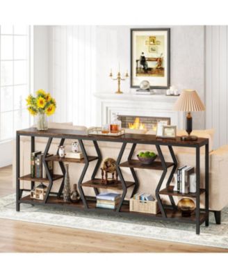 Стол-консоль Tribesigns для дивана шириной 70,9 дюймов с 4-ярусными деревянными полками для хранения, промышленные удлиненные узкие акцентные столы для прихожей, гостиной, фойе (коричневый в деревенском стиле)