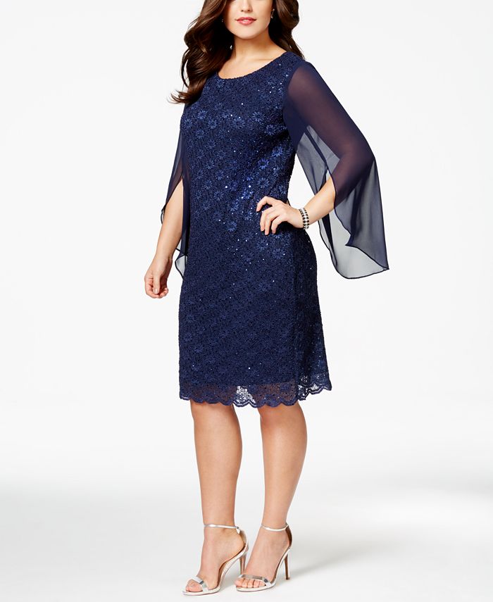 Connected Plus Size Angel-Sleeve Sequined Dress & Reviews - Dresses ...