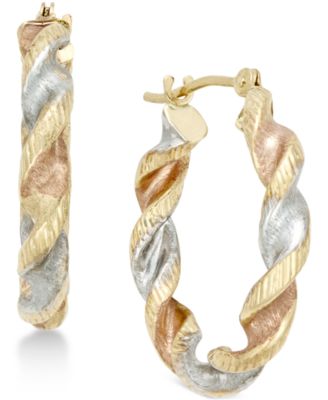 Женские серьги-кольца Macy's Satin Twist 10K триколор, золотистые