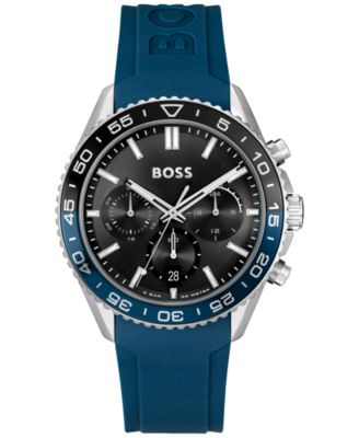 Мужские силиконовые часы Hugo Boss Runner Quartz Chronograph Blue, 44 мм, синие