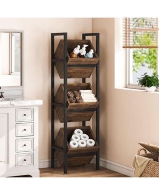 Tribesigns - 3-ярусный деревянный стеллаж для корзин, Вертикальная подставка для хранения фруктов, Органайзер для кухни, ванной комнаты или гостиной