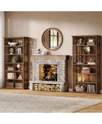 Tribesigns - 6-ярусный книжный стеллаж, состоящий из 2-х книжных полок высотой 75 дюймов, Больших книжных полок и отдельно стоящих стеллажей-витрин, Деревянная книжная полка для гостиной, Домашнего офиса, Спальни, Коричневый