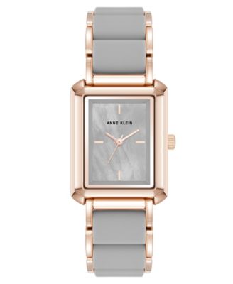 Женские повседневные кварцевые часы Anne Klein прямоугольной формы из серого силикона с браслетом из металлического сплава цвета розового золота, 26 мм, многоцветные