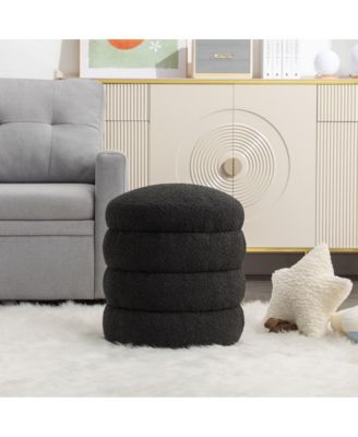 Круглый пуфик из мягкого букле, табурет с мягкой подставкой для ног, для гостиной и спальни-The Pop Home