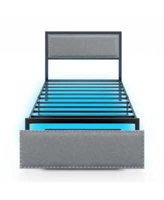 Каркас кровати GOUUN Twin Size со светодиодной подсветкой, выдвижным ящиком и металлическими рейками-Twin Size