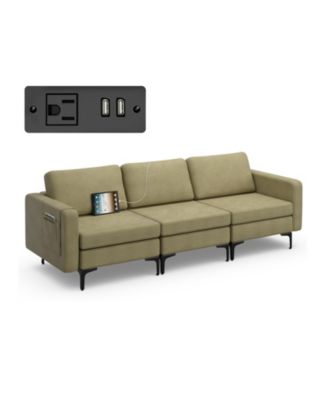 Раскладной диван-кушетка с карманами для журналов, 3-местный с 2 USB-портами