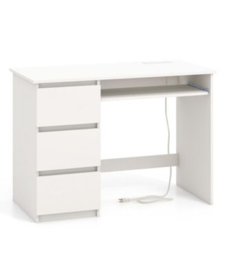 Компьютерный стол с розеткой, подставкой для клавиатуры и 3 большими выдвижными ящиками