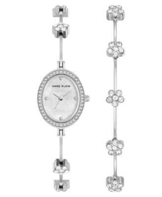 Женские кварцевые часы Anne Klein с нежным хрустальным цветком и серебристым браслетом из нержавеющей стали, 19 мм