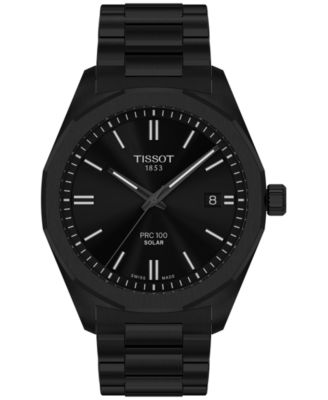 Мужские швейцарские часы Tissot PRC 100 Solar с кварцевым браслетом из нержавеющей стали черного цвета, 39 мм
