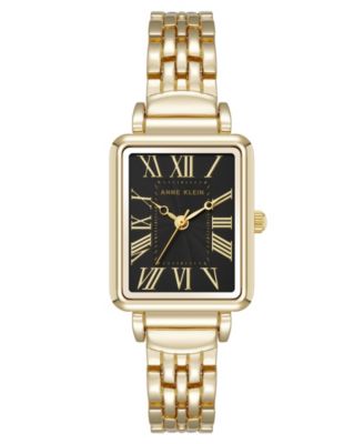 Женские кварцевые часы Anne Klein с прямоугольными римскими цифрами золотистого цвета из металлического сплава и черным циферблатом, 23-миллиметровое золото