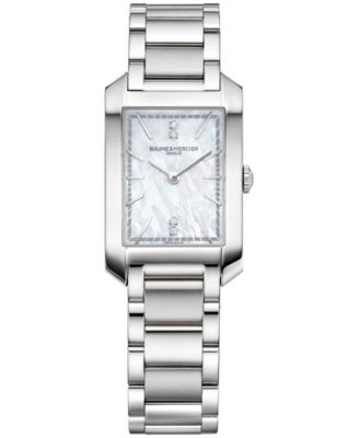 Женские швейцарские часы-браслет из нержавеющей стали Baume & Mercier с бриллиантовым акцентом Hampton 35x22 мм