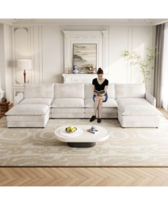 Вельветовый 4-местный диван Cloud с подставками для ног и подушками Streamdale Furniture