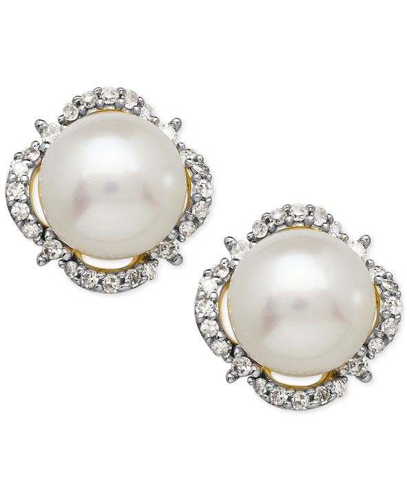 Honora Cultured Freshwater Pearl (7mm) & Diamond (1/6 ct. t.w.) Halo ...