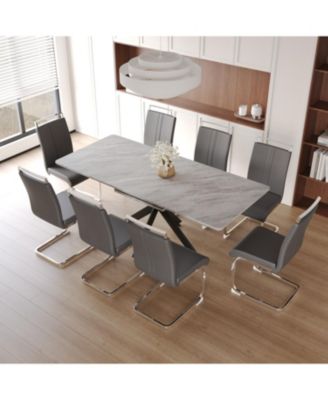 Комплект обеденного стола Streamdale Furniture с выдвижной спинкой на 6-8 персон и мягкими стульями серого цвета