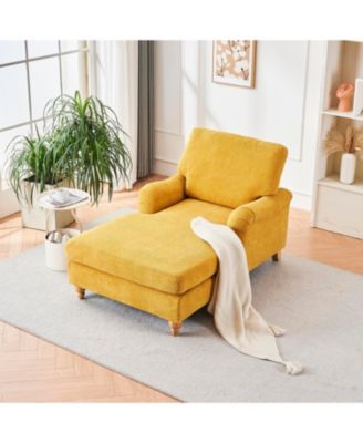 Современный крытый негабаритный шезлонг Streamdale середины века Comfort Sleeper с ножками из цельного дерева желтого цвета