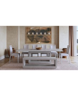Tivie 8 шт. Обеденный гарнитур (Прямоугольный стол, 6 деревянных обеденных стульев и скамья) Серый