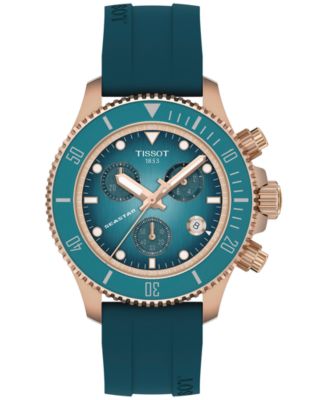 Мужские швейцарские часы Tissot с хронографом Seastar 1000 Blue на каучуковом ремешке 38 мм синего цвета