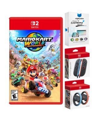 Nintendo Switch 2 представляет мир Mario Kart с двумя синими/красными контроллерами Joy-Con и рулем с серым кодом MightySkins