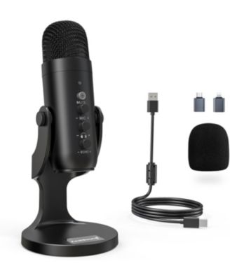Конденсаторный USB-микрофон ZealSound, игровой микрофон Plug & Play с выходом на наушники, Регулировка усиления, Отключение звука для YouTube, подкастов, PS4/PS5, Mac, Windows black