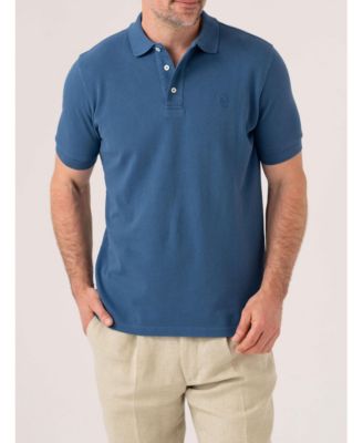 Koy Clothing Мужское хлопчатобумажное поло из пике с коротким рукавом синего цвета