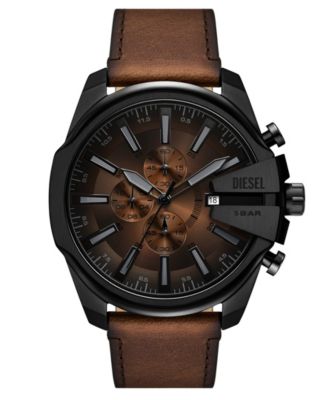 Мужские часы Diesel Mega Chief Slim с кварцевым хронографом из коричневой кожи, 48 мм