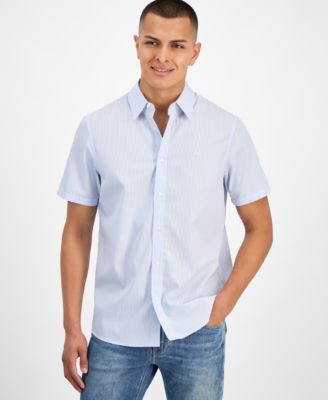 Мужская хлопчатобумажная рубашка классического покроя в полоску от Michael Kors на пуговицах