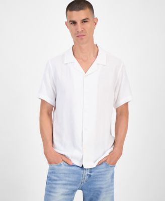 Лагерная рубашка GUESS с коротким рукавом из жаккарда с бриллиантами и пуговицами спереди, белая