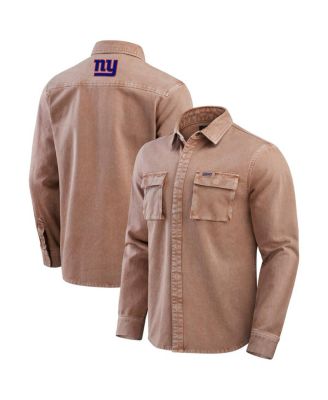Мужская коричневая рубашка Fanatics New York Giants, окрашенная в цвет одежды, с длинным рукавом и застежкой на пуговицы