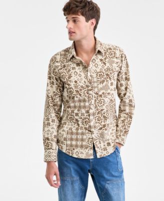 Мужская вельветовая рубашка Sun + Stone Bonds из хлопка с длинными рукавами и лоскутным принтом, эксклюзивная модель Macy's