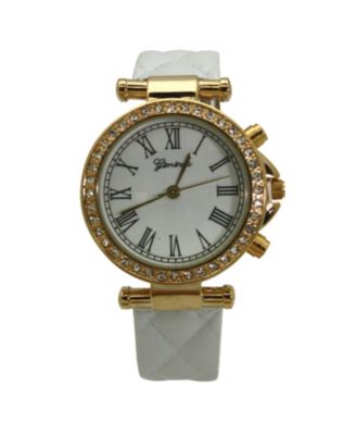 Часы OLIVIA PRATT с белой стеганой отделкой и золотым кожаным ремешком