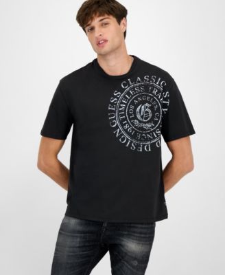 Мужская футболка свободного покроя GUESS с коротким рукавом и круглым вырезом горловины с выглаженным графическим рисунком в виде букв GUESS